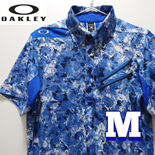 OAKLEY オークリー ゴルフウェア 半袖ポロシャツ メンズM【美品】 総柄 迷彩カモフラ 吸汗速乾