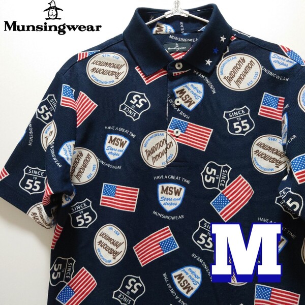 Munsingwearマンシングウェア 半袖ポロシャツ メンズM【美品】総柄 アメリカン