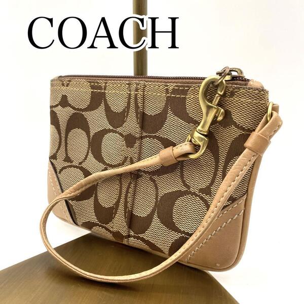 美品 COACH コーチ ポーチ 小物入れ ベージュ シグネチャー