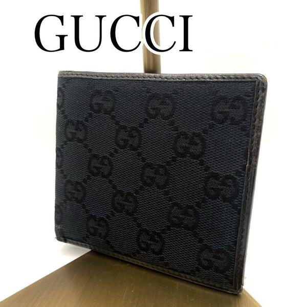 GUCCI グッチ ブラック 二つ折り財布 GGキャンバス 203887・0994