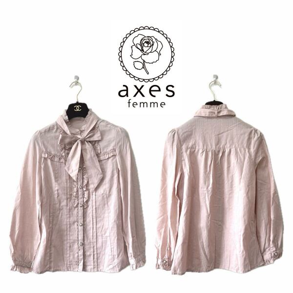 【axes femme】リボンタイ付きブラウス(くすみピンク)【クラロリ】ロリータ アクシーズファム カワイイ シャツ トップス