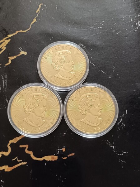 3枚セット エリザベスⅡ メイプルリーフ金貨 2024年 通貨 近代貨幣 カナダ コインカプセル入り