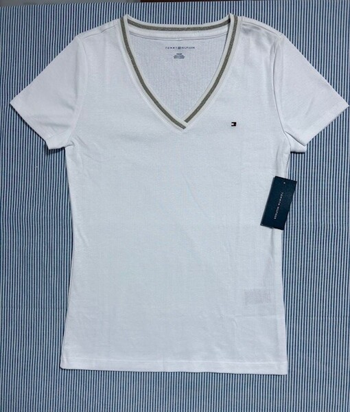 TOMMY HILFIGER トミーヒルフィガーTシャツ Mサイズ 白色 ホワイト レディース Vネック 新品未使用 正規品