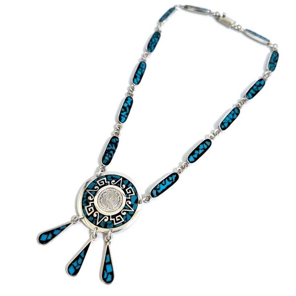 メキシカンジュエリー MEXICO メキシコ シルバー925 sterling スターリング ターコイズ インレイ ネックレス ペンダント ヴィンテージ