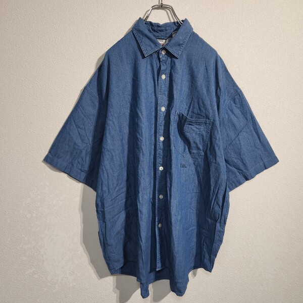 LEVI’S リーバイス ショートスリーブ デニムシャツ リネン 半袖 刺繍ロゴ 赤タブ 麻 メンズL オーバーサイズ ビッグシルエット 90s