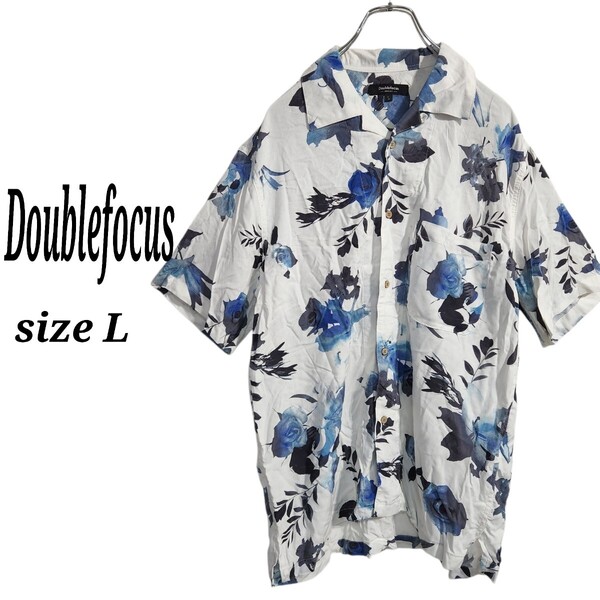 Doublefocus ショートスリーブ アロハシャツ かりゆしウェア 半袖 レーヨン 花柄 ボタニカル バラ メンズL オーバーサイズ 90s