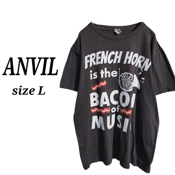 anvil アンビル ショートスリーブ プリントTシャツ 半袖 フェード グレー メンズL オーバーサイズ ビッグシルエット 90s