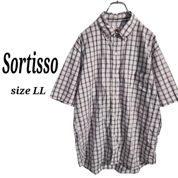 Sortisso ショートスリーブ チェックシャツ 半袖 マルチカラー メンズ LL オーバーサイズ ビッグシルエット 90s