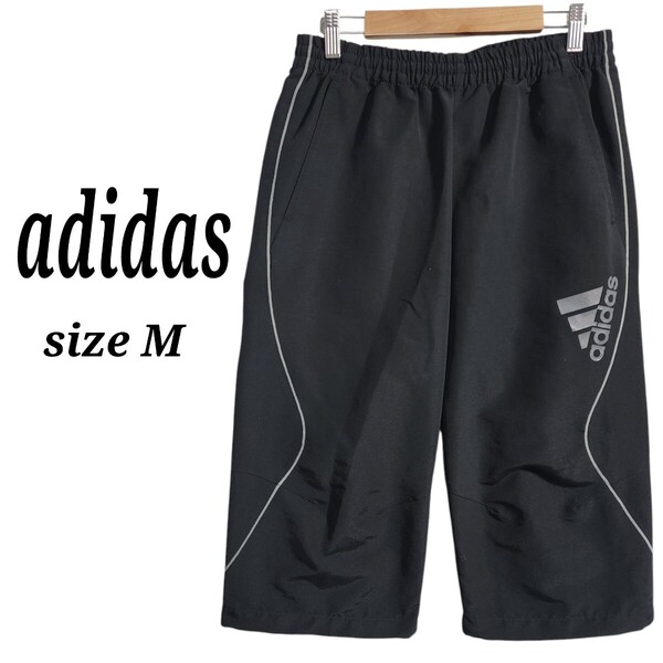 adidas アディダス トレーニングパンツ ジャージ 7分丈 パフォーマンスロゴ つや消し 黒 メンズM オーバーサイズ ビッグシルエット 90s