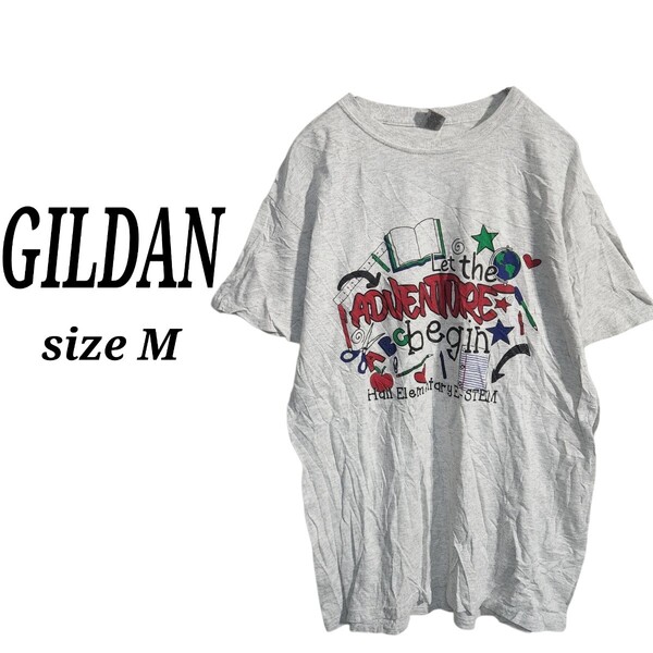 GILDAN ギルダン ショートスリーブ プリントTシャツ 半袖 霜降り メンズM オーバーサイズ ビッグシルエット 90s