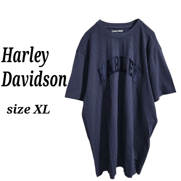 Harley-Davidson ハーレーダビッドソン ショートスリーブ 半袖Tシャツ 刺繍ロゴ 新品未使用 紺 メンズ XL オーバーサイズ 90s