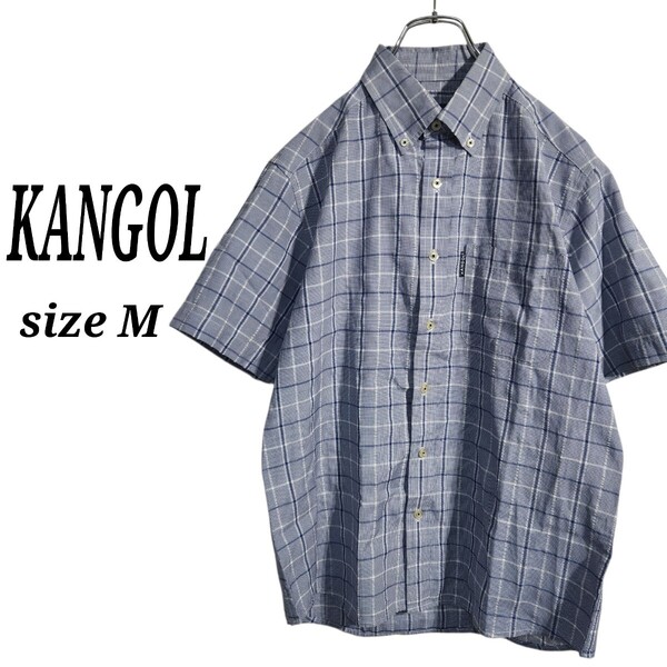 KANGOL カンゴール ショートスリーブ チェックシャツ 半袖 青 メンズ M オーバーサイズ ビッグシルエット 90s