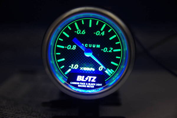 希少 ブリッツ レーシングメーター BLM 機械式 インマニ計 カーボンフェイス ブラックライト 60mm ブラック バキューム計 BLITZ 追加 Defi