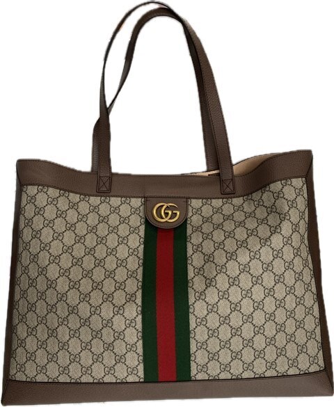 【即決】 GUCCI グッチ オフディア GG トートバッグ 547947 PVC ショルダーバッグ ポーチ付 ラージトート ベージュ シェリーライン