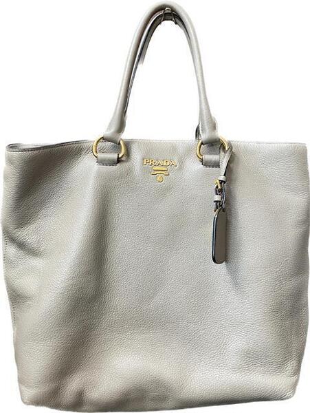 【即決】 PRADA プラダ 2WAY トートバッグ グレー GP ゴールド金具 BN2865 牛革 カーフ レザー ショルダーストラップ付 灰色