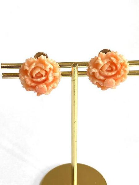 【即決】 18K サンゴ 珊瑚 イヤリング 花 フラワー 金 ゴールド ジュエリー アクセサリー 4.9g