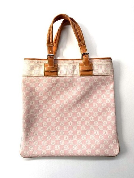 【即決】 LOEWE ロエベ アナグラム トートバッグ ピンク キャンバス カーフ 革 レザー ハンドバッグ 総柄