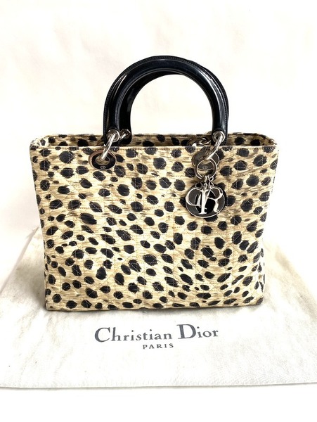 【即決】Christian Dior クリスチャン ディオール カナージュ レディディオール レオパード ハンドバッグ ナイロン シルバー金具 RU1927