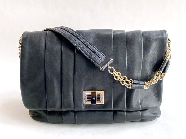 【即決】ANYA HINDMARCH アニヤ ハインドマーチ セミショルダー チェーンバッグ ターンロック レザー ブラック ゴールド金具