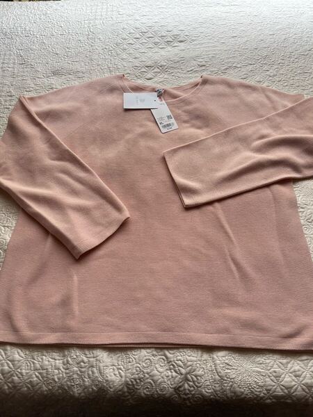 UNIQLOユニクロ 新品タグ付き 3Dコットンクルーネックセーター ピンクXL