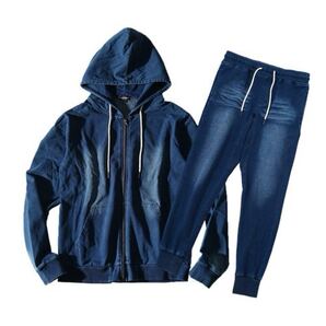 カットデニム セットアップ ジップパーカー ジョガーパンツ スウェット スエット パーカー 上下セット