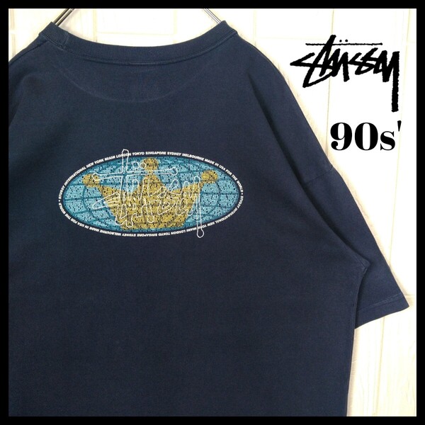 【STUSSY】90s' 紺タグ vintage ワールドクラウンロゴ Tシャツ