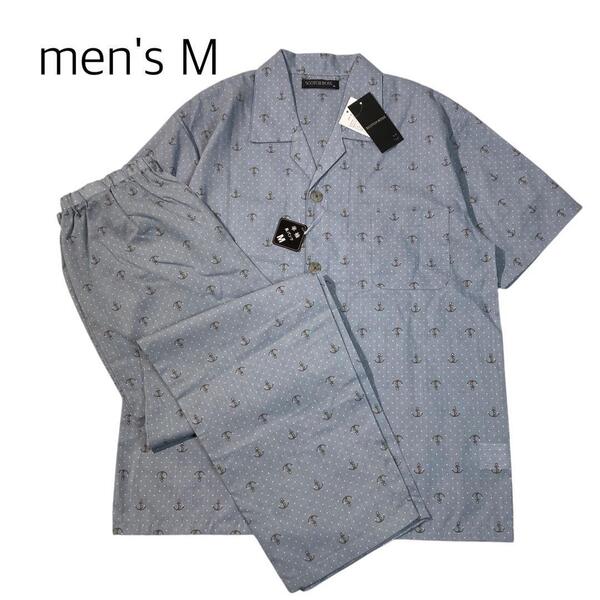 【men's M 】新品未使用 マリン柄パジャマ 半袖×長パンツ グレー