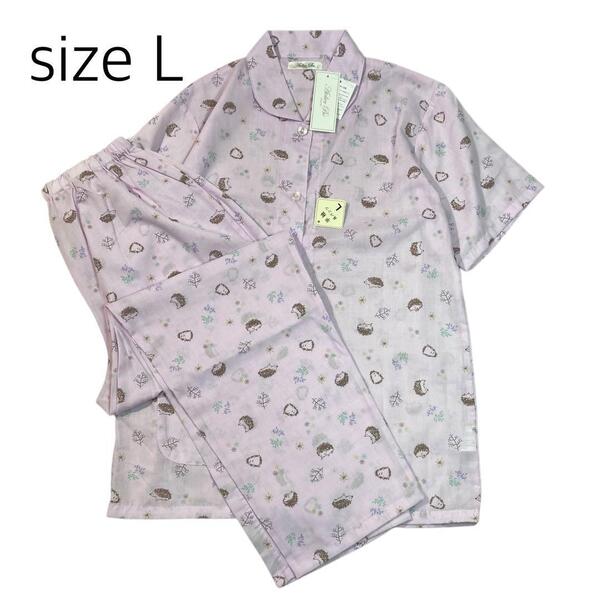 【size L】新品未使用 ハリネズミ柄パジャマ ピンク 半袖×長パンツ