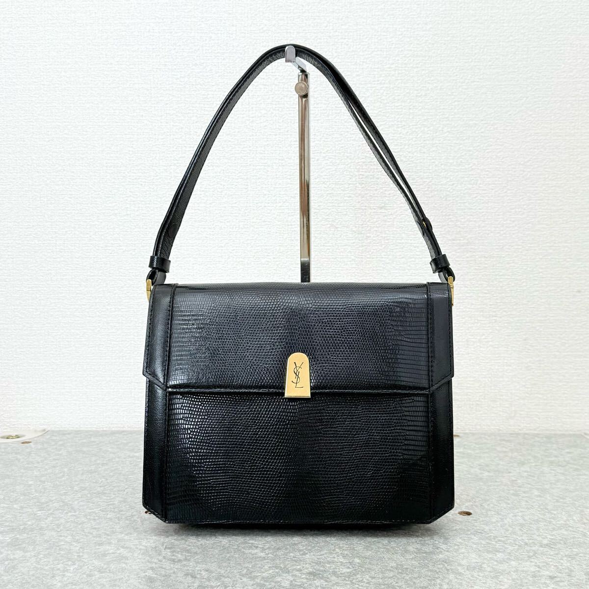 Yves Saint Laurent リザード型押し ショルダーハンドバッグ 黒 Yahoo!オークション -「リザード」(かばん、バッグ) (イヴ・サン