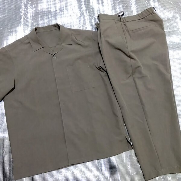 GU ドライオープンカラーシャツ アンクルパンツ ベージュ セットアップ L ブラウン 上下セットアップ 春夏