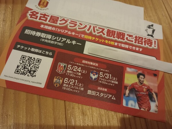 ★送料無料★名古屋グランパス vs 浦和レッズ 新潟 清水エスパルス 豊田スタジアム2025 5/24 5/31 6/21 招待キャンペーン 割引券 招待券