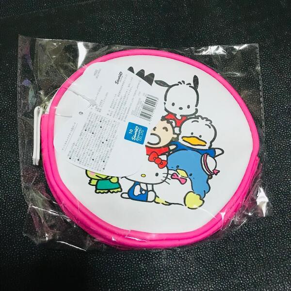 丸型ポーチ ばつ丸 ポチャッコ ペックル ハンギョドン けろっぴ タキシードサム キティ たあ坊 サンリオ 3COINS スリーコインズ スリコ