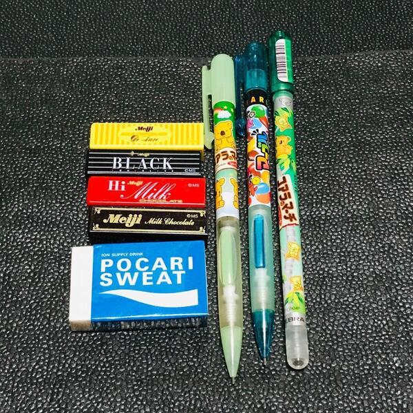 ロッテ 明治 鉛筆 キャップ シャープペン コアラのマーチ ポカリスウェット 消しゴム 文具 マーブルチョコ カラーペン 平成レトロ 昭和
