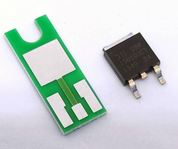 2回路入りSBRダイオード SBR15U100CTL 100V 15A VF0.8V TO-252 変換DIP化 基板付き SBR スーパーバリアダイオード