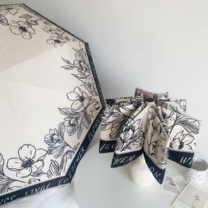 新品 折り畳み傘 収納ポーチ付き 晴雨兼用傘 日傘 耐風 丈夫 花柄 オシャレなデザイン 白黒 映える 雨傘