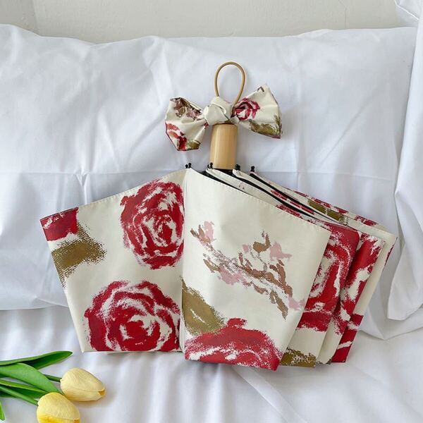 新品 人気 折り畳み傘 薔薇 赤 花柄 オシャレ UVカット 日傘 晴雨兼用傘 バラ柄 遮熱 コンパクト 遮光 母の日