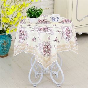 新品 テーブルクロス テーブルカバー 80x80cm 正方形 小さな花柄 雰囲気 飾り 田園風 マルチカバー パープル 紫 防塵カバー