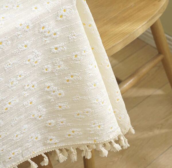 新品 テーブルクロス マルチカバー 家具防塵カバー 60*60 コスモス花柄 刺繍 可愛い 柔らかい フリンジ付き 綿