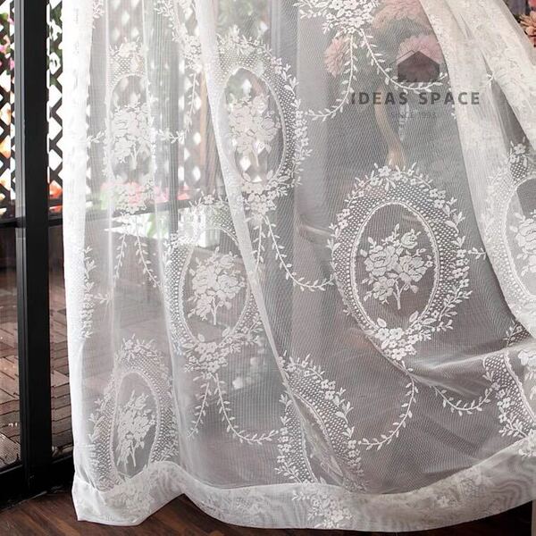 レースカーテン 幅100cm 丈176cm 刺繍 オシャレ 2枚入り 欧式 ホワイト 白 ゴージャス 既製品