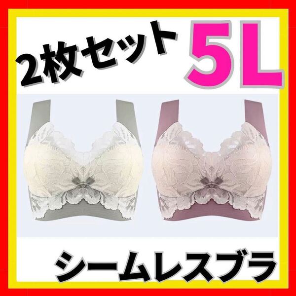 【送料無料】ナイトブラ 2枚セット 大きいサイズ ピンク カーキ シームレスブラ 4XL 5L ノンワイヤーブラ レース 育乳 授乳ブラ 大人可愛い