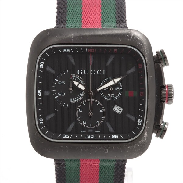 GUCCI グッチ クーペ メンズ腕時計 稼働中 SS×ナイロン QZ 黒文字盤