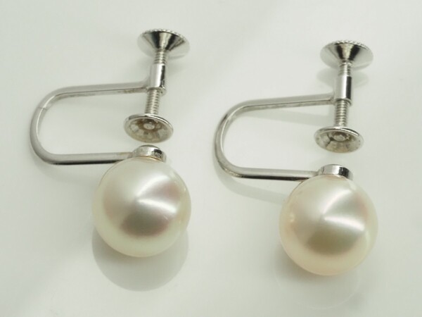 MIKIMOTO ミキモト 極上良質天然アコヤ本真珠イヤリング K14WG パール7.8mm珠