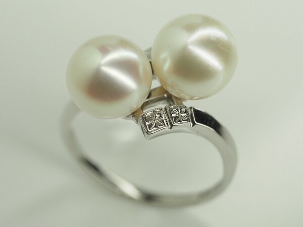 MIKIMOTO ミキモト アンティーク ヴィンテージ大珠天然アコヤ本真珠リング 指輪 K14WG パール8.1mm珠 9号