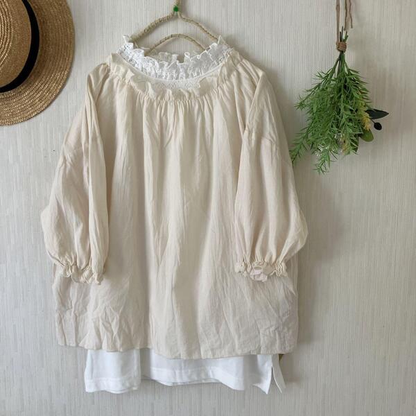 2点セット★新品★サマンサ モスモス ★リンクル加工*前後着フリル襟シャツブラウス+スタンドネックノースリーブカットソー