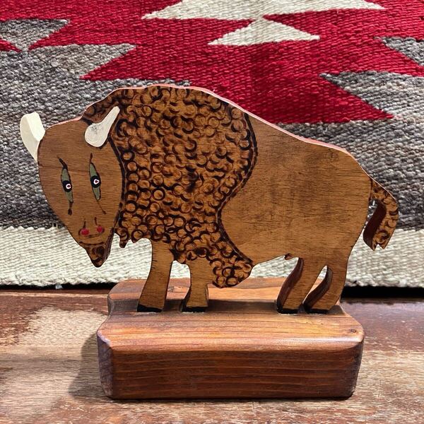 【vintage】 バッファロー 水牛 木製 JAME&EDDIE ADLER オブジェ 店舗什器 antiques アンティーク 古着 US 店舗什器 古道具 vintage