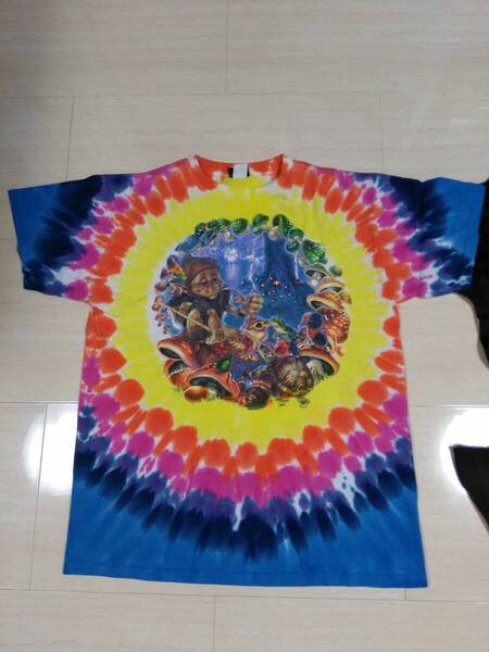 90s Liquid Blue ノーム Tシャツ vintage ビンテージ 妖精 キノコ メルヘン アート タイダイ old 1999 リキッドブルー L サイケデリック