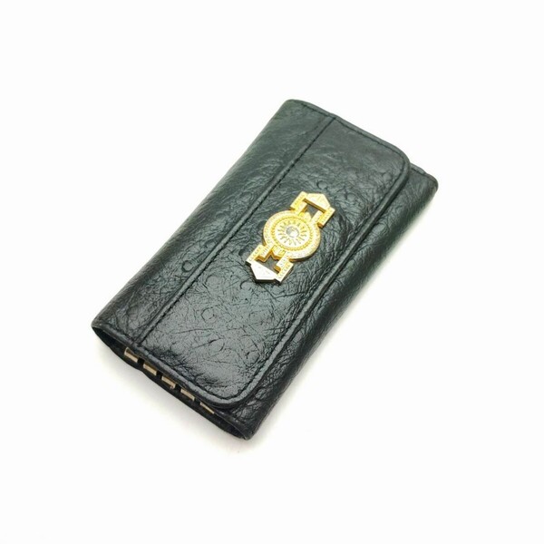 GIANNI VERSACE ジャンニ ヴェルサーチ サ オーストリッチ型押しレザー 4連 キーケース メモB1