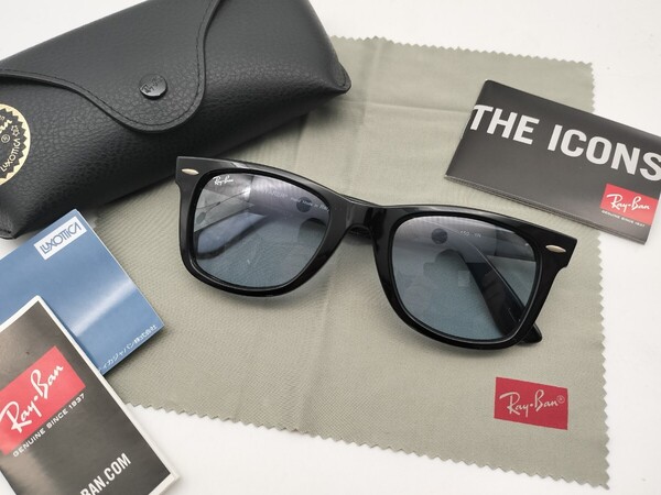 良品 Ray-Ban レイバン サングラス ウェイファーラー ブラック ブルー RB2140-F WEYFARER ケース付き