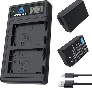 ★新品未使用 Homesuit EN-EL25 互換バッテリー 1600mAh 2個入 MH-32 USB 急速LCD充電器セット 充電ケーブル付き ニコンNikon Z30 Z50 ZFC
