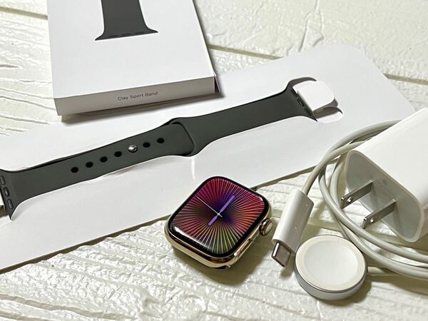 ★ 美品 バッテリー93% ★ Apple Watch Series 9 41mm ゴールド ステンレス アップルウォッチ GPS Cellular シリーズ9 純正品 付属品あり